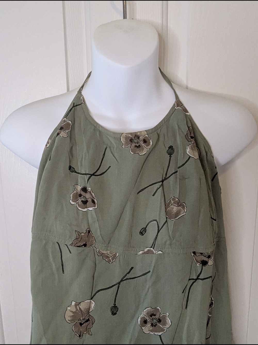Vtg American Eagle Floral Halter Mini Dress Green Y2K 90s Boho Cottagecore 10 - Picture 2 of 11